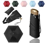 Tirimbeles Faltbarer Taschenschirm für Reisen, Handschirm mit 6 Streben, Mini-Regenschirm, UV-Schutz, kompakt und elegant, mit Tasche, ideal für Reisen und kleine Taschen, Schwarz , Mini