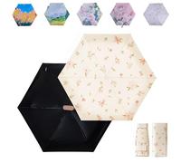Tirimbeles Faltbarer Taschenschirm für Reisen, Handschirm mit 6 Streben, Mini-Regenschirm, UV-Schutz, kompakt und elegant, mit Tasche, ideal für Reisen und kleine Taschen, Blumen, Mini