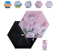 Tirimbeles Faltbarer Taschenschirm für Reisen, Handschirm mit 6 Streben, Mini-Regenschirm, UV-Schutz, kompakt und elegant, mit Tasche, ideal für Reisen und kleine Taschen, Rosites, Mini