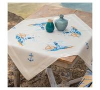 VERVACO Kreuzstich Stickpackungen Tischdecke MARINE Stickdecken Vorgezeichnet Basteln Erwachsene Kreativ Set Vorgedruckte Decke Sticken ca. 80 x 80 cm Stickset DIY Sticken Set