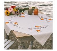 VERVACO Kreuzstich Stickpackungen Tischdecke ROTKEHLCHEN Stickdecken Vorgezeichnet Basteln Erwachsene Kreativ Set Vorgedruckte Decke Sticken ca. 80 x 80 cm Stickset DIY Sticken Set