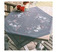 VERVACO Kreuzstich Stickpackungen Tischdecke WALDTIERE WINTER Stickdecken Vorgezeichnet Basteln Erwachsene Kreativ Set Vorgedruckte Decke Sticken ca. 80 x 80 cm Stickset DIY Sticken Set