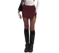 Tisfeer Damen Minirock mit Hose Drunter Sexy Bleistiftrock mit Schlitz Kurz Hosenrock Dehnbarer Schlankmachender Skort Sommer Herbst Winter Club Party(Weinrot,S)