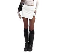 Tisfeer Damen Minirock mit Hose Drunter Weißer Bleistiftrock mit Schlitz Kurz Hosenrock Dehnbarer Schlankmachender Skort Tennis Sommer Alltag(Weiß,XS)