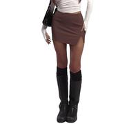 Tisfeer Minirock Damen mit Hose Drunter Bleistiftrock mit Schlitz Kurz Hosenrock Dehnbarer Schlankmachender Skort Retro Sommer Herbst Alltag(Kaffee,L)