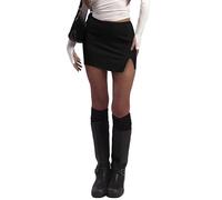 Tisfeer Minirock Damen mit Hose Drunter Sexy Schwarzer Bleistiftrock mit Schlitz Kurz Hosenrock Dehnbar Schlankmachend Skort Sommer Club Alltag(Schwarz,M)