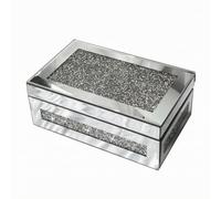 TISHITA Anlaufgeschützt Schmuckbox | Strukturierte Oberfläche, verspiegelte Schmuckschatulle, glitzernd, Schmuckschatulle mit Spiegel, für Schminktisch, Kommode, Silber