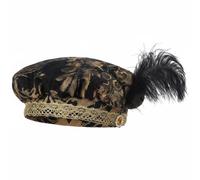 TISHITA Herren Hut mit Feder Muffin-silhouette Mittelalter Hut Samtoptik Goldene Details aus Pflegeleichtem Polyester für Aufführungen Mottopartys Kostümfeste Erwachsene Jugendliche, Schwarz