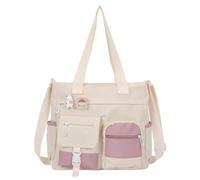TISHITA Women Canvas Tote Damen Shopper Tasche Handtasche Tragetasche Schultertasche aus Robustem Canvas mit Reißverschluss Hauptfach Erweiterbar Und mit, Array, Cremefarben