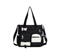 TISHITA Women Canvas Tote Damen Shopper Tasche Handtasche Tragetasche Schultertasche aus Robustem Canvas mit Reißverschluss Hauptfach Erweiterbar Und mit, Array, Schwarz
