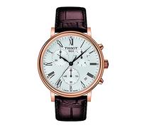 Tissot Carson Herren-Armbanduhr 316L Edelstahl mit Roségold-PVD-Beschichtung Schweizer Quarzuhr mit Lederarmband, Braun, 20 (Modell: T1224173603300)