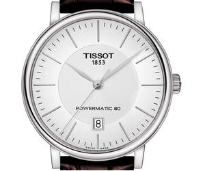 Tissot Carson Premium Powermatic80 | T122.407.16.031.00 | Herrenuhr | Swiss Made Automatik | 80h Gangreserve | Saphirglas | Lederband braun | Zifferblatt silber | NEU OVP mit Box & Garantiekarte