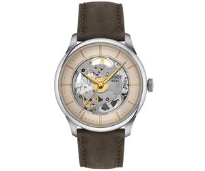 TISSOT -Chemin Des Tourelles Squelette Herrenuhr Braungrün Automatik Saphirglas 39mm- T139.836.16.261.00