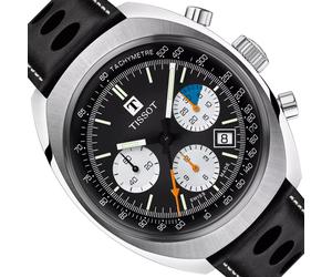 Tissot Heritage 1973 | T124.427.16.051.00 | Herrenuhr | Swiss Made Automatik Chronograph | 60h Gangreserve | Saphirglas | Lederband schwarz | Zifferblatt schwarz | NEU OVP mit Box & Garantiekarte