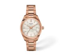 Tissot PR 100 34 mm Schweizer Quarzuhr für Damen, Edelstahl mit roségoldfarbenem PVD-Gehäuse, weißes Perlmutt-Zifferblatt, T1502103311100