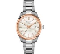 Tissot PR 100 34 mm, Schweizer Quarzuhr für Damen, Edelstahlgehäuse, weißes Perlmutt-Zifferblatt, T1502102111100