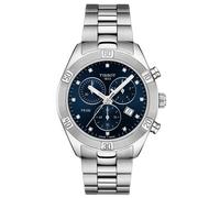Damenuhr Tissot PR 100 Sport Chronograph mit blauem Zifferblatt und Edelstahlarmband T101.917.11.046.00