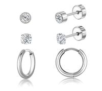 Titan Creolen Ohrringe 3er Set für Damen Herren G23 Titan Hypoallergen 4mm Zirkonia Ohrstecker 10mm Creolen Set Kreolen Knorpel Helix Ohrpiercing