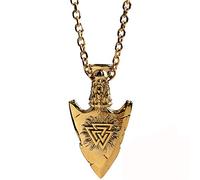 Titan Edelstahl Pfeilspitze Speerspitze Halskette Kette mit Anhänger Gravierter Vegvisir Valknut Thor Stahl Nordischer Wikinger Schmuck für Herren Damen,Gold