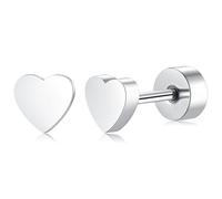 TItan Ohrringe Herz Rund Flactback Ohrstecker Silber/Rosegold/Gold für Damen Mädchen Herren, Hypoallergen Gesundheitsstecker Medizinische Ohrringe Stecker für Helix Tragus Schlafen (herz-silber)