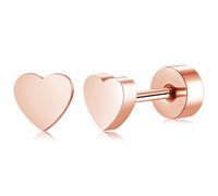 TItan Ohrringe Herz Rund Flactback Ohrstecker Silber/Rosegold/Gold für Damen Mädchen Herren, Hypoallergen Gesundheitsstecker Medizinische Ohrringe Stecker für Helix Tragus Schlafen (herz-rosegold)