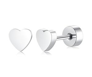TItan Ohrringe Herz Rund Flactback Ohrstecker Silber/Rosegold/Gold für Damen Mädchen Herren, Hypoallergen Gesundheitsstecker Medizinische Ohrringe Stecker für Helix Tragus Schlafen (herz-silber)