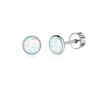 Titan Ohrringe Hypoallergen Damen Herren Mädchen G23 Titan Ohrstecker mit Schraubverschluss Kleine Opal Ohrstecker Weiß 3mm Opal