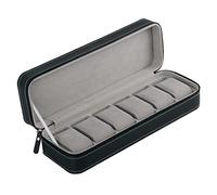 Tiuimk Uhrenbox aus PU-Leder, 6 Fächer, mit Reißverschluss, Schwarz