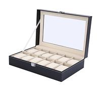 Tixiyu Uhrenbox mit 12 Schlitzen, Uhrengehäuse mit großem Glasdeckel und abnehmbaren Uhrenkissen, Uhren-Organizer für Männer und Frauen