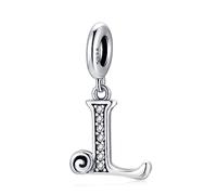 TIZU Damen Letter Charm 925 Sterling Silber,Ladies Charm Anhänger Buchstabe L,Kompatibel mit europäischen Armbändern und Halskette,Bead Charms Schmuck Geschenke für Frauen Mädchen