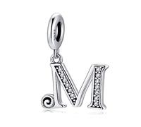 TIZU Damen Letter Charm 925 Sterling Silber,Ladies Charm Anhänger Buchstabe M,Kompatibel mit europäischen Armbändern und Halskette,Bead Charms Schmuck Geschenke für Frauen Mädchen