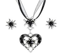 TJUSPIRIT 3er Trachtenschmuck Set Dirndlschmuck Edelweiß Schmuck-Set Trachtenkette & Ohrstecker Dirndl Schmuck für Oktoberfest Trachtenfest Dirndl Outfit(Schwarz)