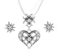 TJUSPIRIT 3er Trachtenschmuck Set Dirndlschmuck Edelweiß Schmuck-Set Trachtenkette & Ohrstecker Dirndl Schmuck für Oktoberfest Trachtenfest Dirndl Outfit(Weiß)