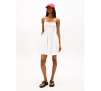 Spaghettikleid TOMMY JEANS "TJW RIB POPLIN MIX STRAPPY DRESS", Damen, Gr. L (40), N-Gr, ecru, Feinripp, Obermaterial: 100% Baumwolle, unifarben, tailliert mini, tiefer Rundhals, Kleider, Super Slim mi