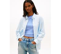 Hemdbluse TOMMY JEANS "TJW RLX LINEN SHIRT", Damen, Gr. L (40), light powdery blau, stripe, Leinenmischung, Obermaterial: 55% Leinen, 27% Baumwolle, 18% Viskose, gestreift, relaxed fit hüftbedeckend, 