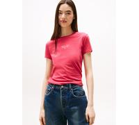 Tommy Jeans Damen T-Shirt Kurzarm Slim Logo Tee mit Rundhalsausschnitt, Rot (Vintage Cerise), L