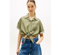 Tommy Jeans Damen Hemdbluse aus Leinen-Mix, oliv, Gr. M