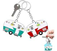 TJYAEKLTD Wohnwagen Schlüsselanhänger, 2 Pack Praktische und stilvolle Happy RV Camper Schlüsselanhänger Zubehör, CampingSchlüsselanhänger für Liebhaber (Red+Green)