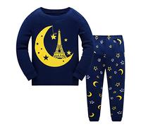 Tkiames Pyjama für Jungen, LKW, Dinosaurier, Kinder-Pjs mit langen Ärmeln, Nachtwäsche Gr. 2 Jahre, blau