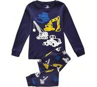 Tkiames Pyjama für Jungen, LKW, Dinosaurier, Kinder-Pjs mit langen Ärmeln, Nachtwäsche Gr. 5 Jahre, navy