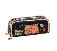 Tkidplw Cartoon-Federmäppchen, groß, Segeltuch, Stiftebeutel, Bleistifte, Organizer, Tasche, Reise-Make-up, Aufbewahrung für Schule, Büro, Reisen, Cartoon-Bleistift, Schulbedarf, Schwarz