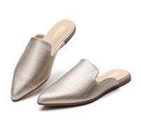 Tliocow Pantoletten für Damen, flache Slipper, rückenfrei, flache Pantoletten, spitze Zehenpartie, Slides, Loafer, Schuhe, Stone Silver, 40.5 EU