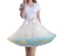 Tmade Damen Tüll Petticoat Tutu Party Mehrschichtiger Puffy Cosplay Rock, Weiß + Mehrfarbig, Länge 40 cm, Taille 56-100 cm