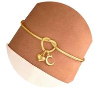 Tmboryuu Elegantes 14K vergoldetes Edelstahlarmband, kreativer Buchstaben Charm, verstellbare Handgelenkkette, Herz Design für ihren Jahrestag, Geschenkschmuck