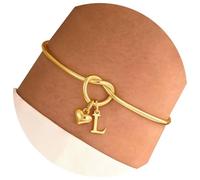 Tmboryuu Elegantes 14K vergoldetes Edelstahlarmband, kreativer Buchstaben Charm, verstellbare Handgelenkkette, Herz Design für ihren Jahrestag, Geschenkschmuck