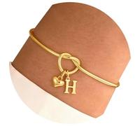 Tmboryuu Elegantes 14K vergoldetes Edelstahlarmband, kreativer Buchstaben Charm, verstellbare Handgelenkkette, Herz Design für ihren Jahrestag, Geschenkschmuck