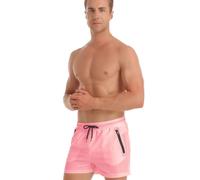 TMEOG Badehose für Herren Schnelltrocknend Badeshorts Kurz Herren Badehose Männer Schwimmhose Boxer Kurze Hose Schwimmshorts mit Reissverschluss(Rosa, M)