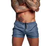 TMEOG Badehose für Herren Schnelltrocknend Badeshorts Kurz Herren Badehose Männer Schwimmhose Boxer Kurze Hose Schwimmshorts mit Reissverschluss(BlauGrau, M)