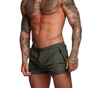 TMEOG Badehose für Herren Schnelltrocknend Badeshorts Kurz Herren Badehose Männer Schwimmhose Boxer Kurze Hose Schwimmshorts mit Reissverschluss(ArmyGrün, S)