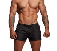 TMEOG Badehose für Herren Schnelltrocknend Badeshorts Kurz Herren Badehose Männer Schwimmhose Boxer Kurze Hose Schwimmshorts mit Reissverschluss(Schwarz, XL)